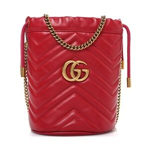 GUCCI Calfskin Matelasse Mini GG Marmont Bucket Bag Hibiscus Red w/COA (43700)